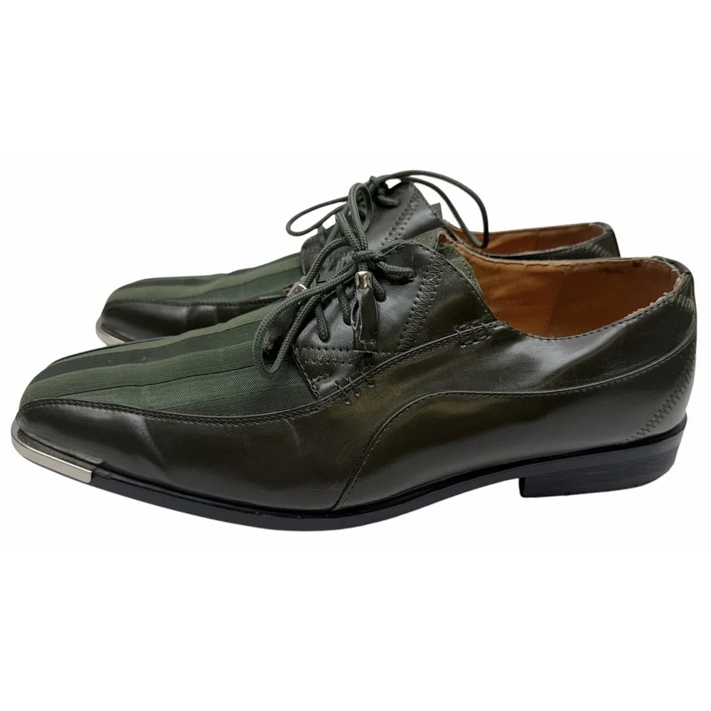 Expressions by RC Men's Dress Shoes Green Leather Fabric Size 10.5 Square Toe